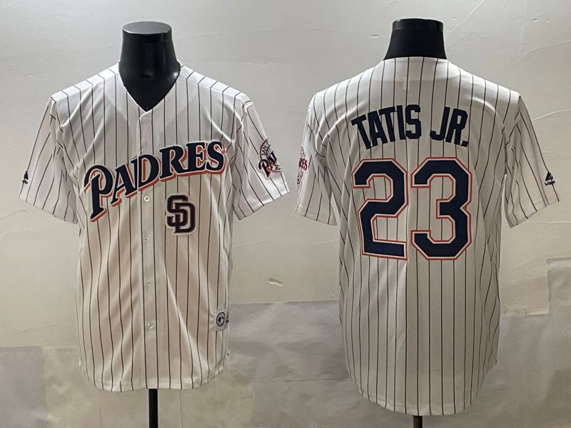 Men 2025 San Diego Padres #23 Tatis jr White Stripe Throwback Game Nike MLB Jersey style 9